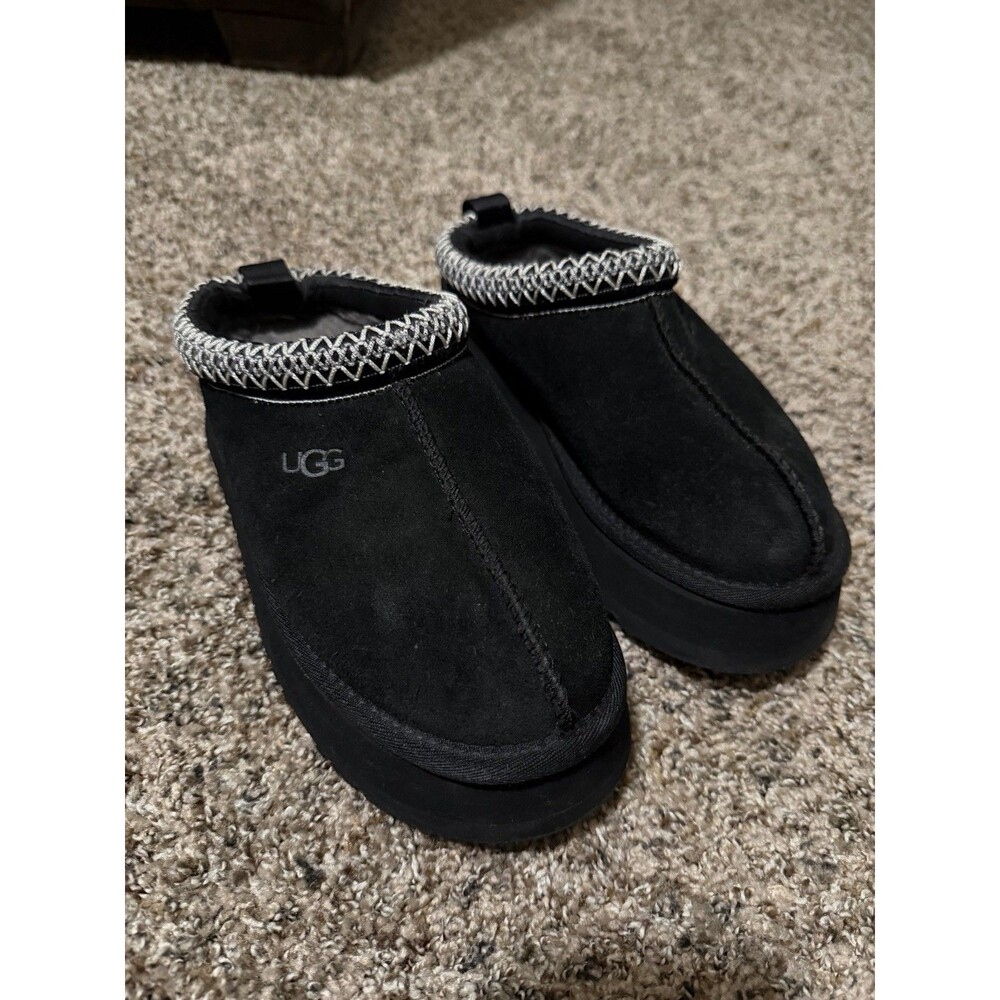 UGG Tazz Platform Slippers Black Suede Shearling Women’s US 6 EU 37 - Picture 1 of 6
